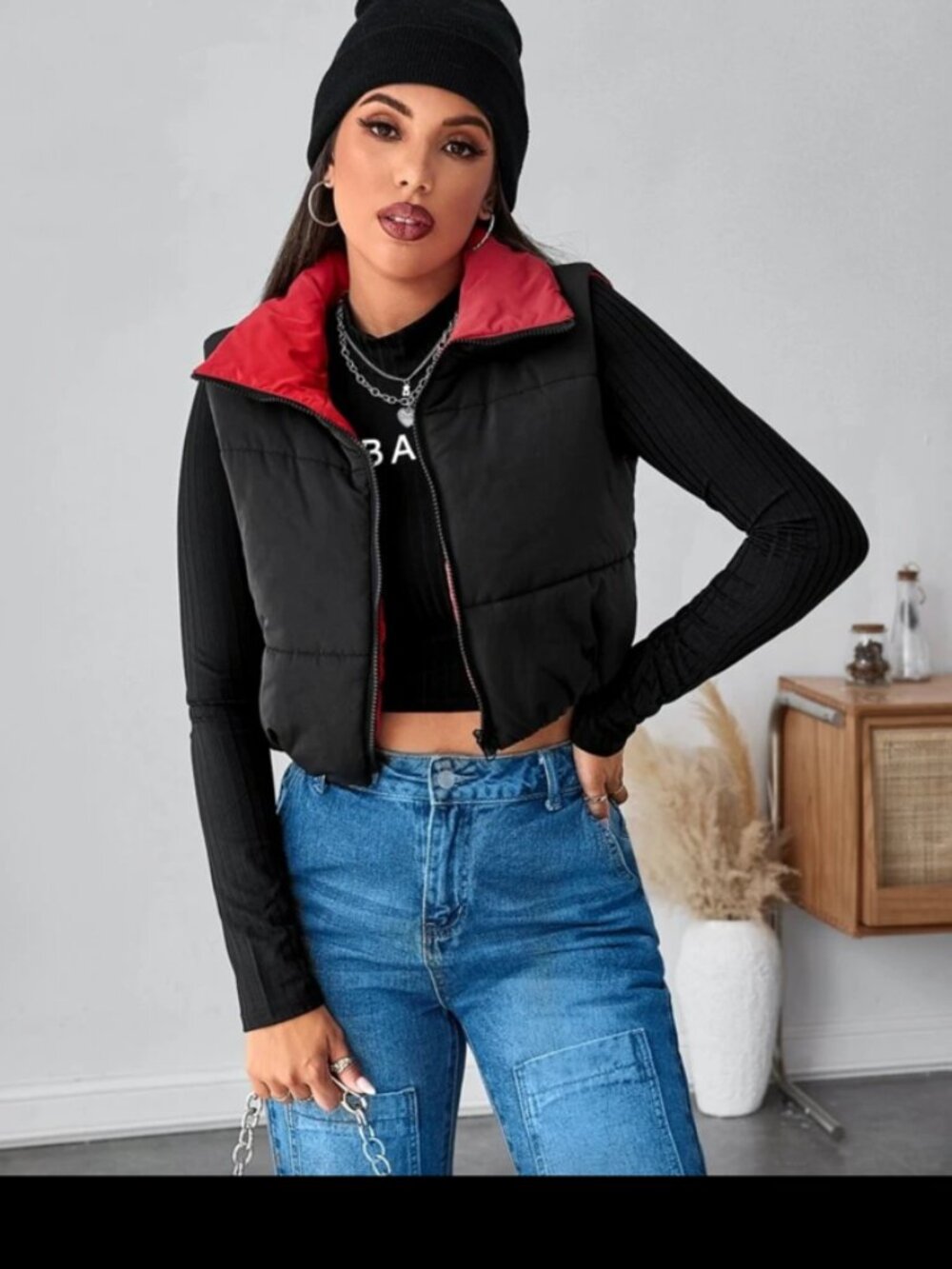Shein Reversible Black/Red Vest M